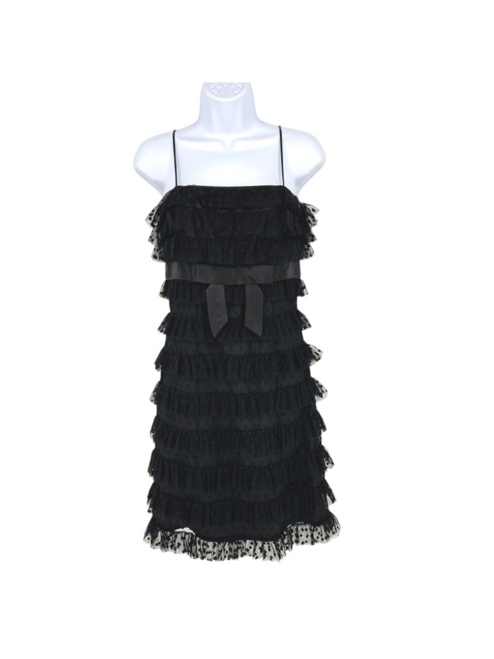 Betsey Johnson Vintage 90s Black Mesh Ruffle Tiered Dot Cocktail Dress Size 4